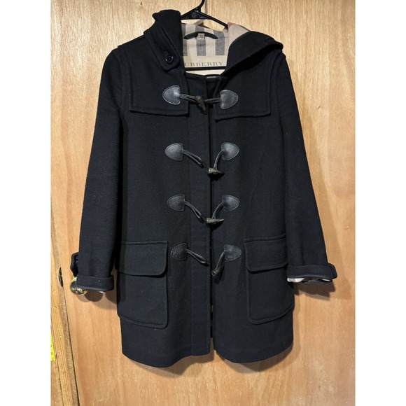Burberry Brit Finsdale Wool Duffel Coat Leather Toggle Fasteners Size 8 - Picture 2 of 13